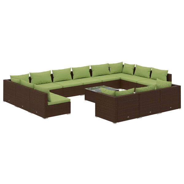 vidaXL Salon de jardin 14 pcs avec coussins Marron R&eacute;sine tress&eacute;e