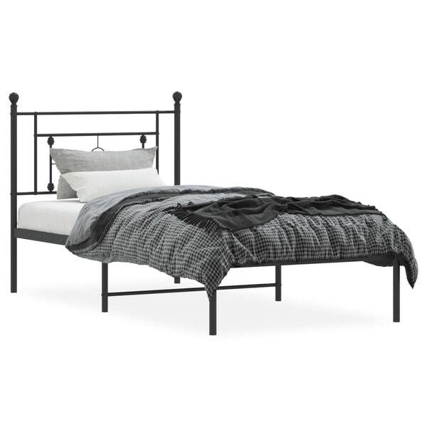 vidaXL Cadre de lit m&eacute;tal sans matelas avec t&ecirc;te de lit noir 100x190cm
