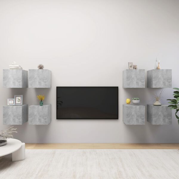 vidaXL Meubles TV muraux 8 pcs Gris béton 30,5x30x30 cm