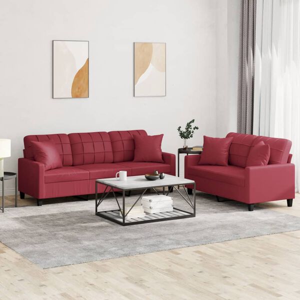 vidaXL Ensemble de canapés 2 pcs et coussins rouge bordeaux similicuir