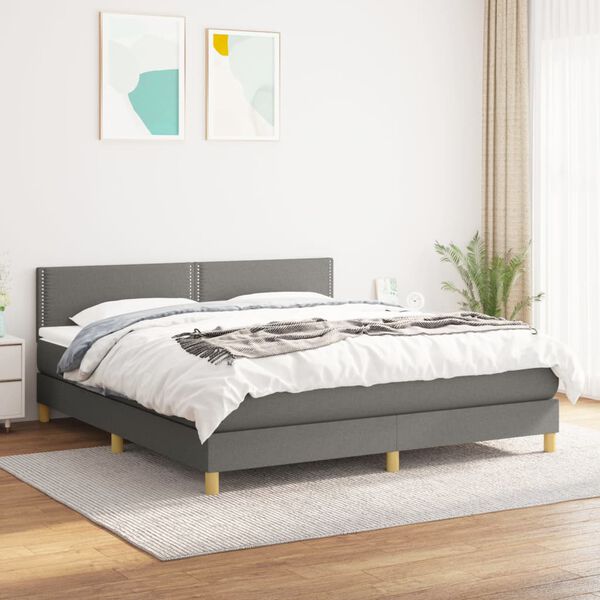vidaXL Sommier &agrave; lattes de lit avec matelas Gris fonc&eacute; 160x200cm Tissu