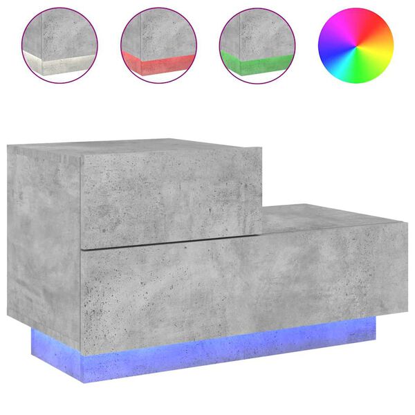 vidaXL Table de chevet avec lumières LED gris béton 70x36x40,5 cm