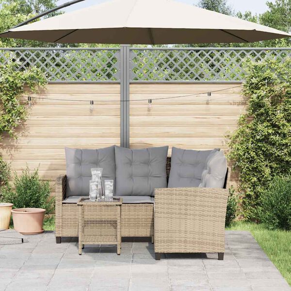 vidaXL Canapé de jardin avec table et coussins en forme de L beige