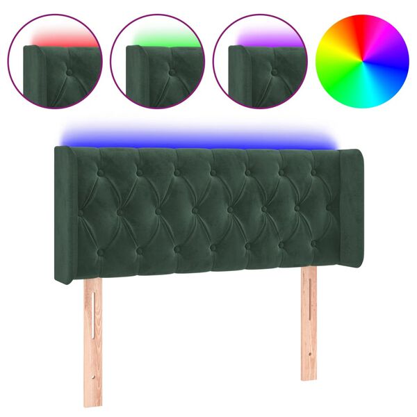 vidaXL T&ecirc;te de lit &agrave; LED Vert fonc&eacute; 103x16x78/88 cm Velours