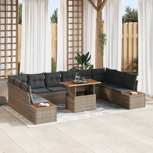 vidaXL Ensemble de canapé de jardin 11 pcs Gris Poly rotin