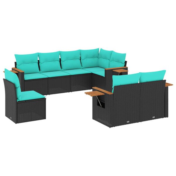 vidaXL Salon de jardin 8 pcs avec coussins noir résine tressée