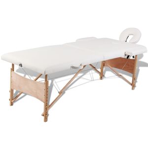 vidaXL Table de massage pliable Blanc cr&egrave;me 2 zones avec cadre en bois