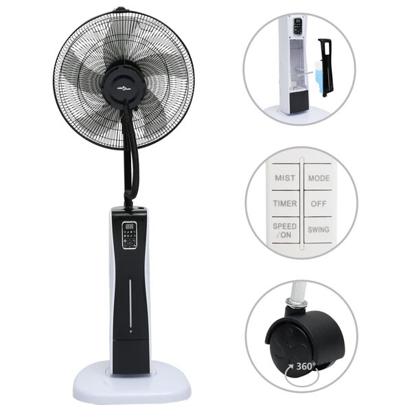 vidaXL Ventilateur brumisateur sur pied et t&eacute;l&eacute;commande Noir et blanc
