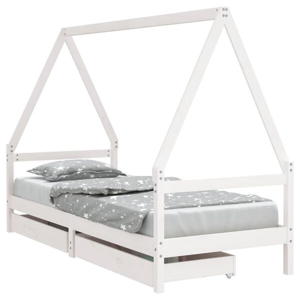 vidaXL Cadre de lit d'enfants tiroirs blanc 90x190 cm bois pin massif