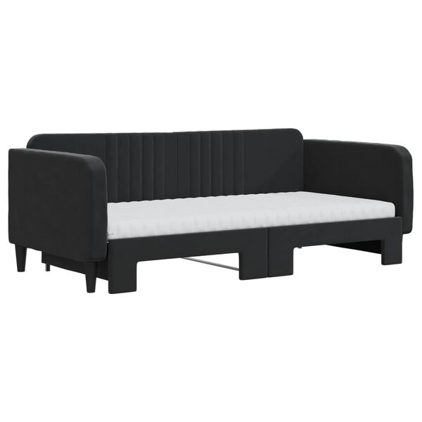 vidaXL Lit de jour avec gigogne et matelas noir 90x190 cm velours