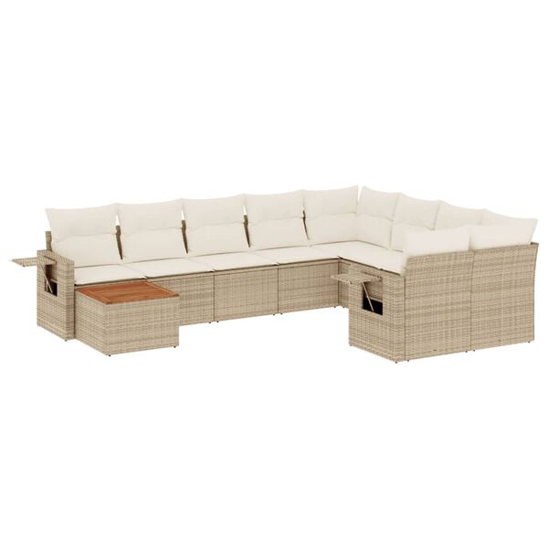 vidaXL Salon de jardin avec coussins 10 pcs beige r&eacute;sine tress&eacute;e