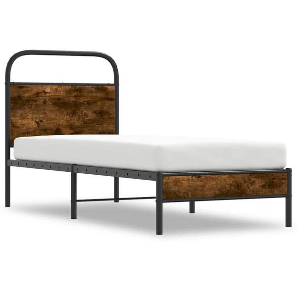 vidaXL Cadre de lit sans matelas ch&ecirc;ne fum&eacute; 75x190cm bois d'ing&eacute;nierie