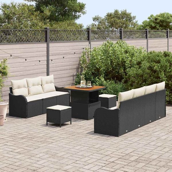 vidaXL Ensemble de canapé de jardin 10 pcs Noir polyrotin