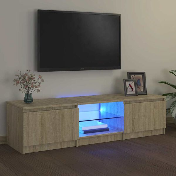vidaXL Meuble TV avec lumi&egrave;res LED ch&ecirc;ne sonoma 140x40x36 cm