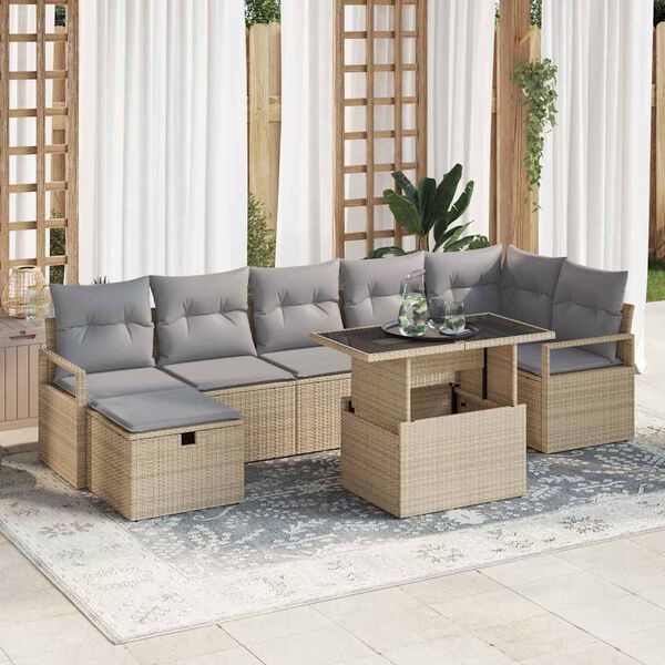 vidaXL Ensemble de canap&eacute; de jardin 8 pcs Beige Poly rotin