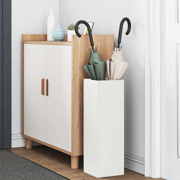 vidaXL Porte-parapluie avec stockage Blanc 15,5 x 15,5 x 49 cm M&eacute;tal