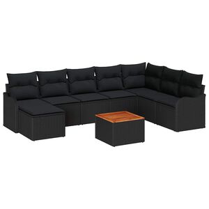 vidaXL Ensemble de canap&eacute; de jardin avec coussin 9 pcs Noir polyrotin