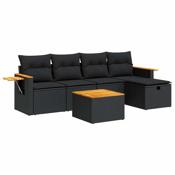 vidaXL Salon de jardin 6 pcs avec coussins noir r&eacute;sine tress&eacute;e