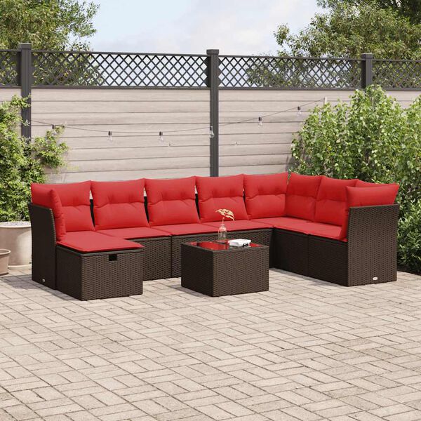 vidaXL Salon de jardin avec coussins 9 pcs marron r&eacute;sine tress&eacute;e