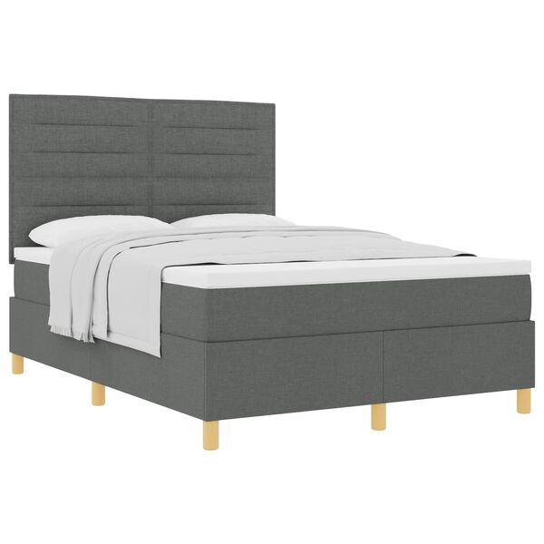 vidaXL Lit &agrave; ressorts avec matelas Gris fonc&eacute; 140 x 190 cm tissu