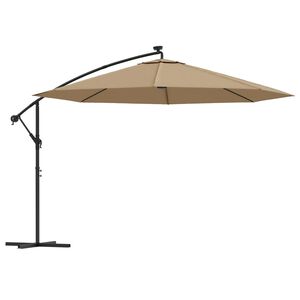 vidaXL Parasol de jardin en porte-&agrave;-faux et lumi&egrave;res LED m&acirc;t en m&eacute;tal