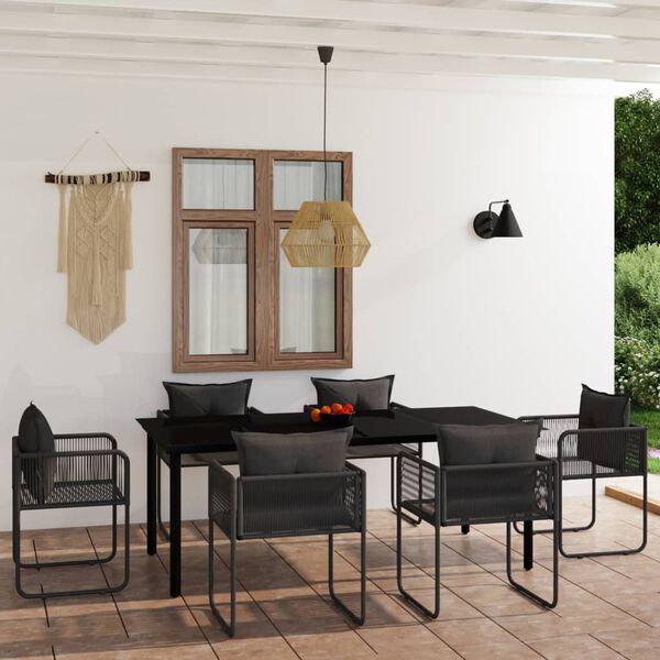 vidaXL Ensemble à manger de jardin 7 pcs Noir