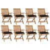 vidaXL Chaises pliantes avec coussins, 8 pi&egrave;ces, en teck massif