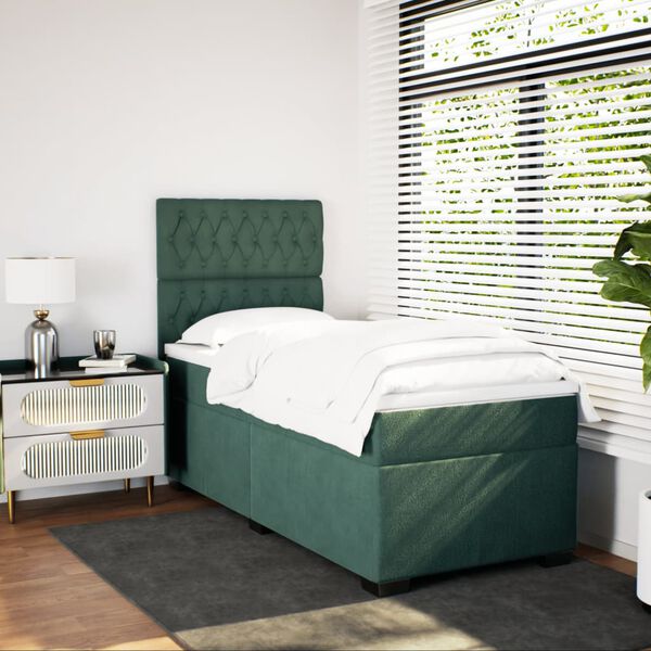 vidaXL Sommier &agrave; lattes de lit avec matelas Vert fonc&eacute; 90x200 cm