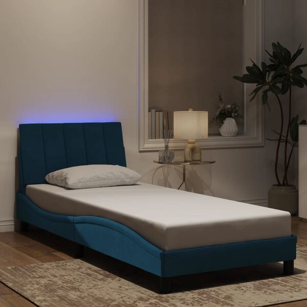 vidaXL Cadre de lit avec LED sans matelas Hanko bleu 80x200 cm velours