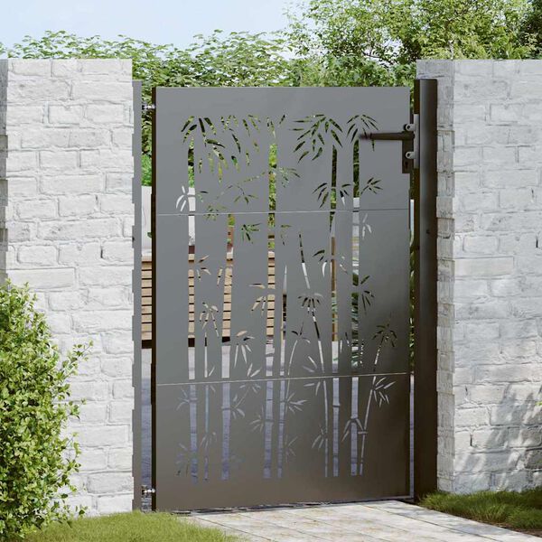 vidaXL Portail de jardin 100x150 cm en acier Corten et bambou