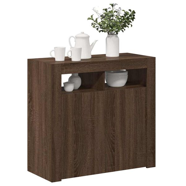 vidaXL Buffet avec lumi&egrave;res LED ch&ecirc;ne marron 80x35x75 cm
