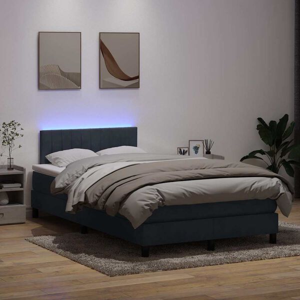 vidaXL Sommier &agrave; lattes de lit et matelas et LED gris fonc&eacute; 120x210cm velours