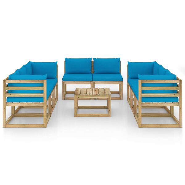 vidaXL Salon de jardin 9 pcs avec coussins bois de pin impr&eacute;gn&eacute;
