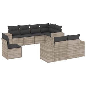 vidaXL Salon de jardin 8 pcs avec coussins gris clair r&eacute;sine tress&eacute;e
