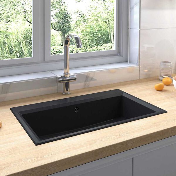 vidaXL &Eacute;vier de cuisine Noir 79 x 50 x 31 cm Quartz et R&eacute;sine