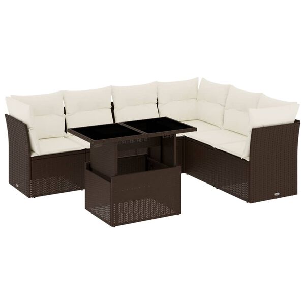 vidaXL Salon de jardin avec coussins 7 pcs marron résine tressée
