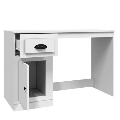 vidaXL Bureau avec tiroir blanc brillant 115x50x75cm bois d'ingénierie