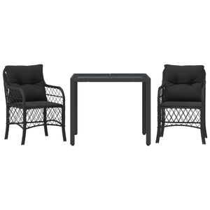 vidaXL Ensemble de bistro 3 pcs avec coussins noir r&eacute;sine tress&eacute;e