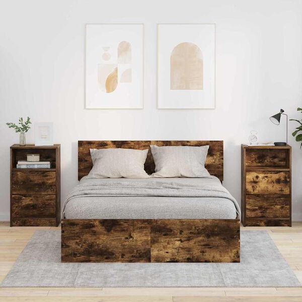 vidaXL Tables de chevet avec tiroir 2 pcs Ch&ecirc;ne fum&eacute; 40 x 30 x 467 cm