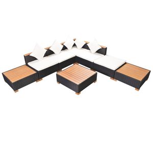 vidaXL Salon de jardin 8 pcs avec coussins r&eacute;sine tress&eacute;e noir