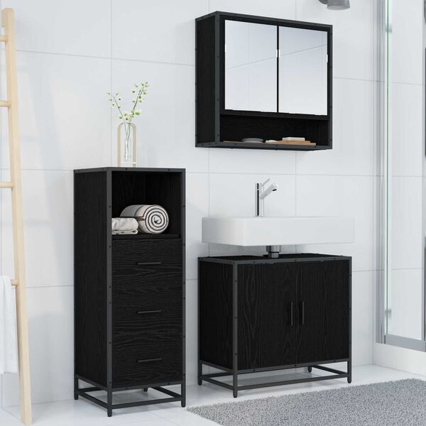 vidaXL Ensemble de mobilier de salle de bain 3 pcs Ch&ecirc;ne noir