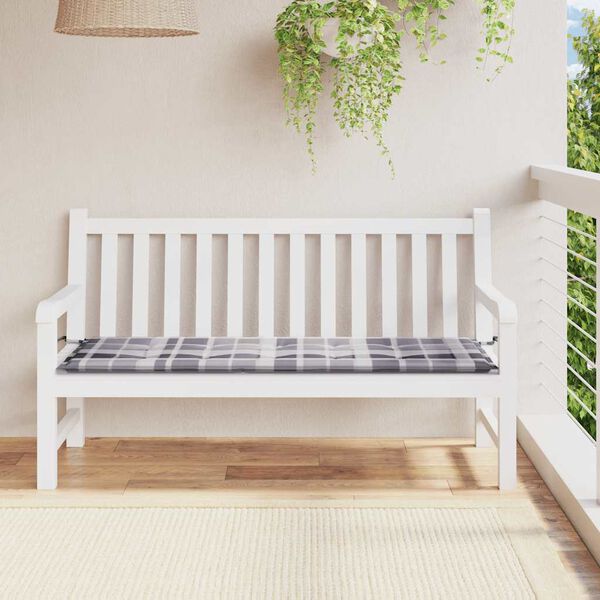 vidaXL Coussin de banc de jardin motif à carreaux gris 150x50x4 cm