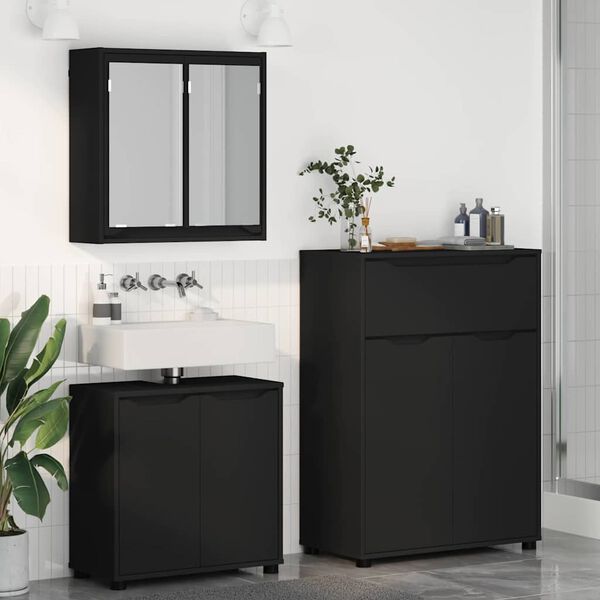 vidaXL Ensemble de mobilier de salle de bain avec tiroir 3 pcs Noir