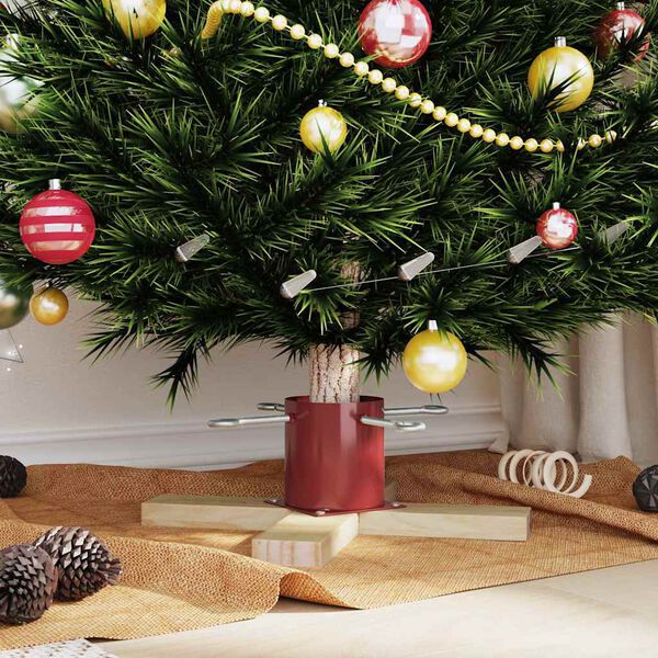 vidaXL Pied de Sapin de Noël 1.73 Rouge 50 x 50 x 16 cm Pin massif
