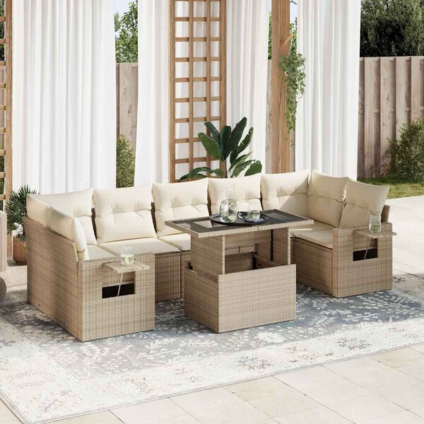 vidaXL Salon de jardin avec coussins 8 pcs beige r&eacute;sine tress&eacute;e