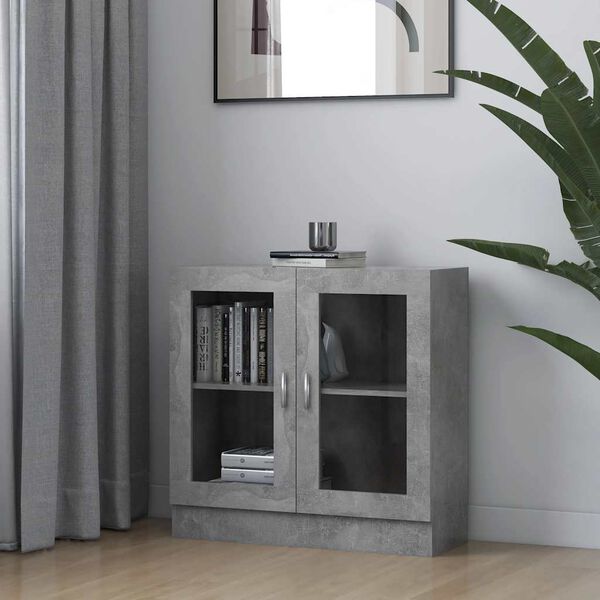 vidaXL Armoire &agrave; vitrine Gris b&eacute;ton 82,5x30,5x80 cm Bois d'ing&eacute;nierie