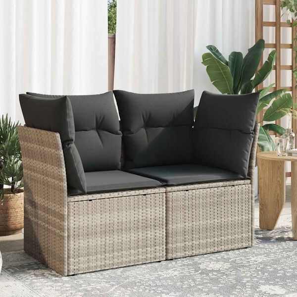 vidaXL Canapé de jardin 2 places et coussins gris clair résine tressée