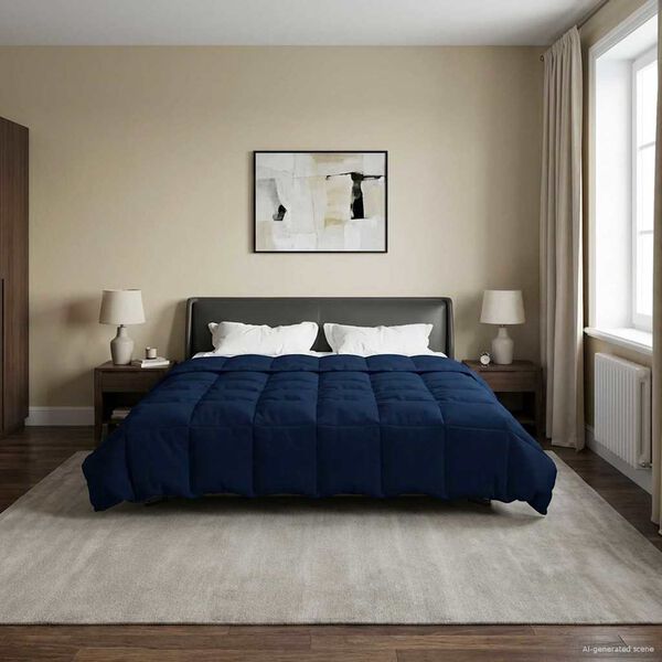 vidaXL Duvet d'hiver Matelass&eacute; Bleu fonc&eacute; 220 x 240 cm Microfibre