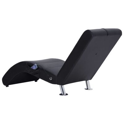 vidaXL Chaise longue de massage avec oreiller Noir Similicuir