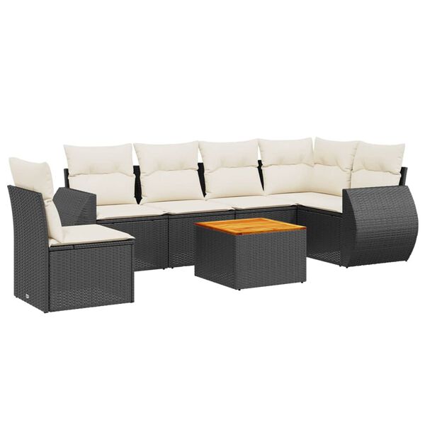 vidaXL Salon de jardin 7 pcs avec coussins noir r&eacute;sine tress&eacute;e